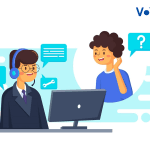 Illustration of a customer service representative speech with customer for after-sales support.